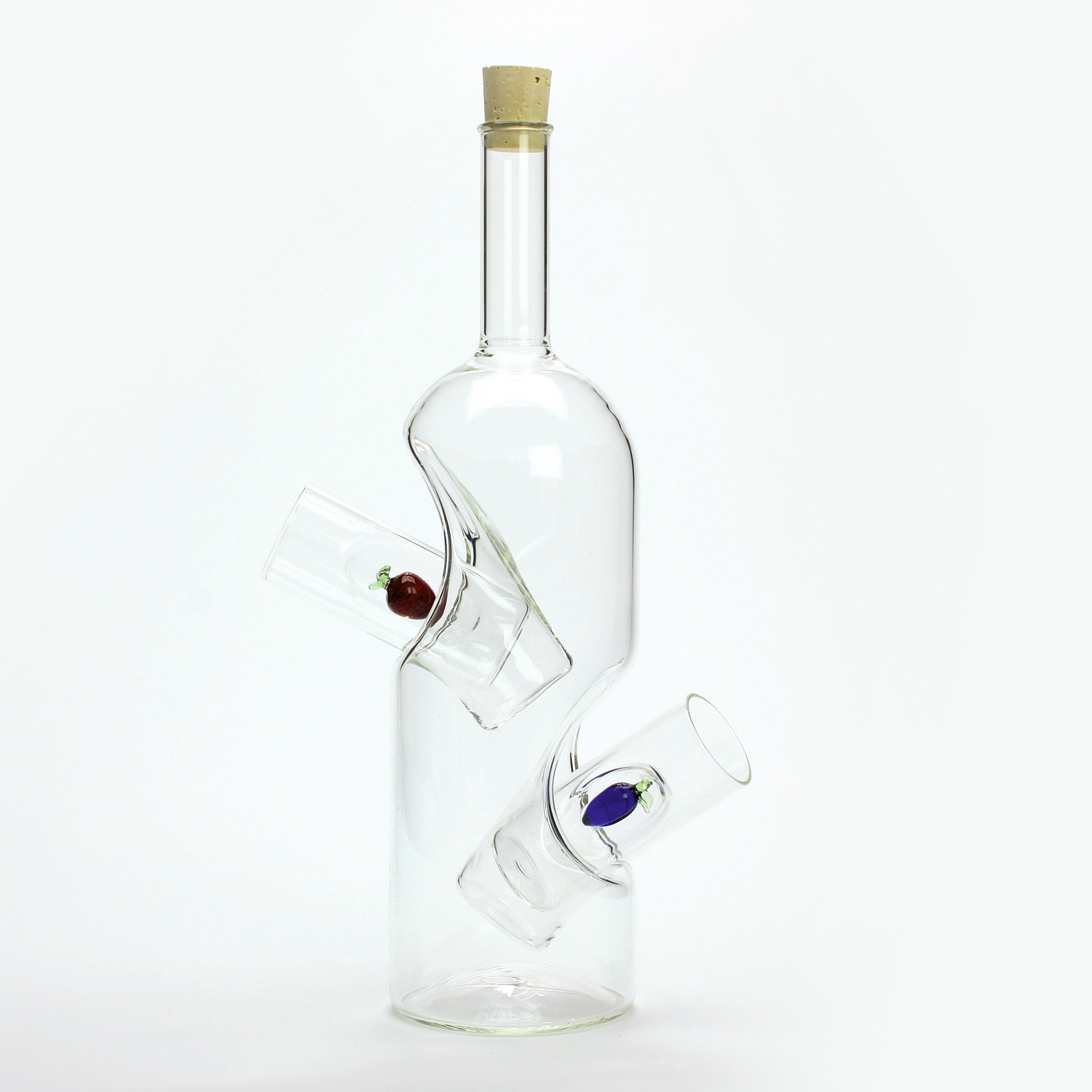 Flasche mundgeblasen 0,7 l mit 2 Stamperl inkl. Frucht oder Zahl