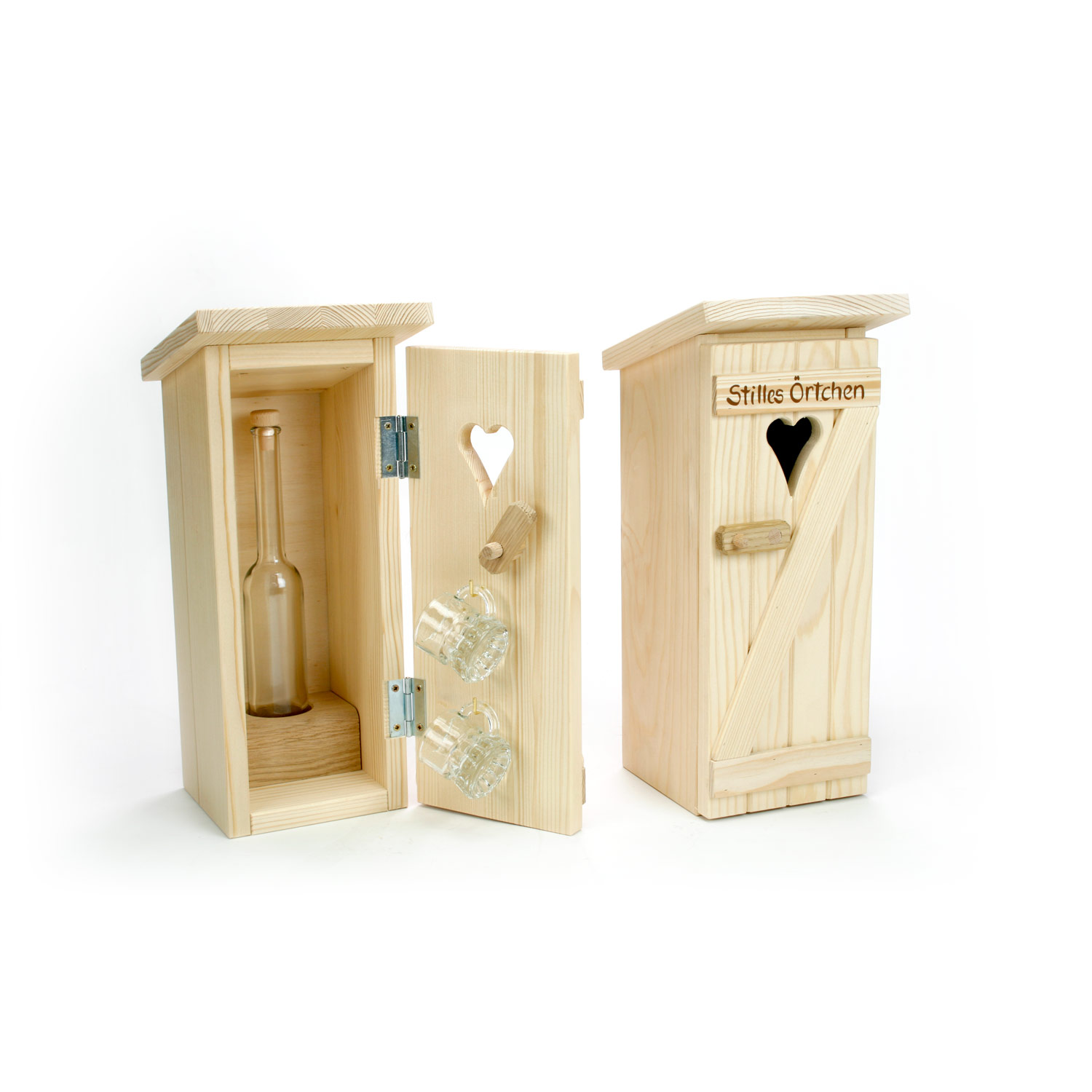 Stilles Örtchen mit Flasche "Platin" 0,1 l und 2 Krügerl bemalt