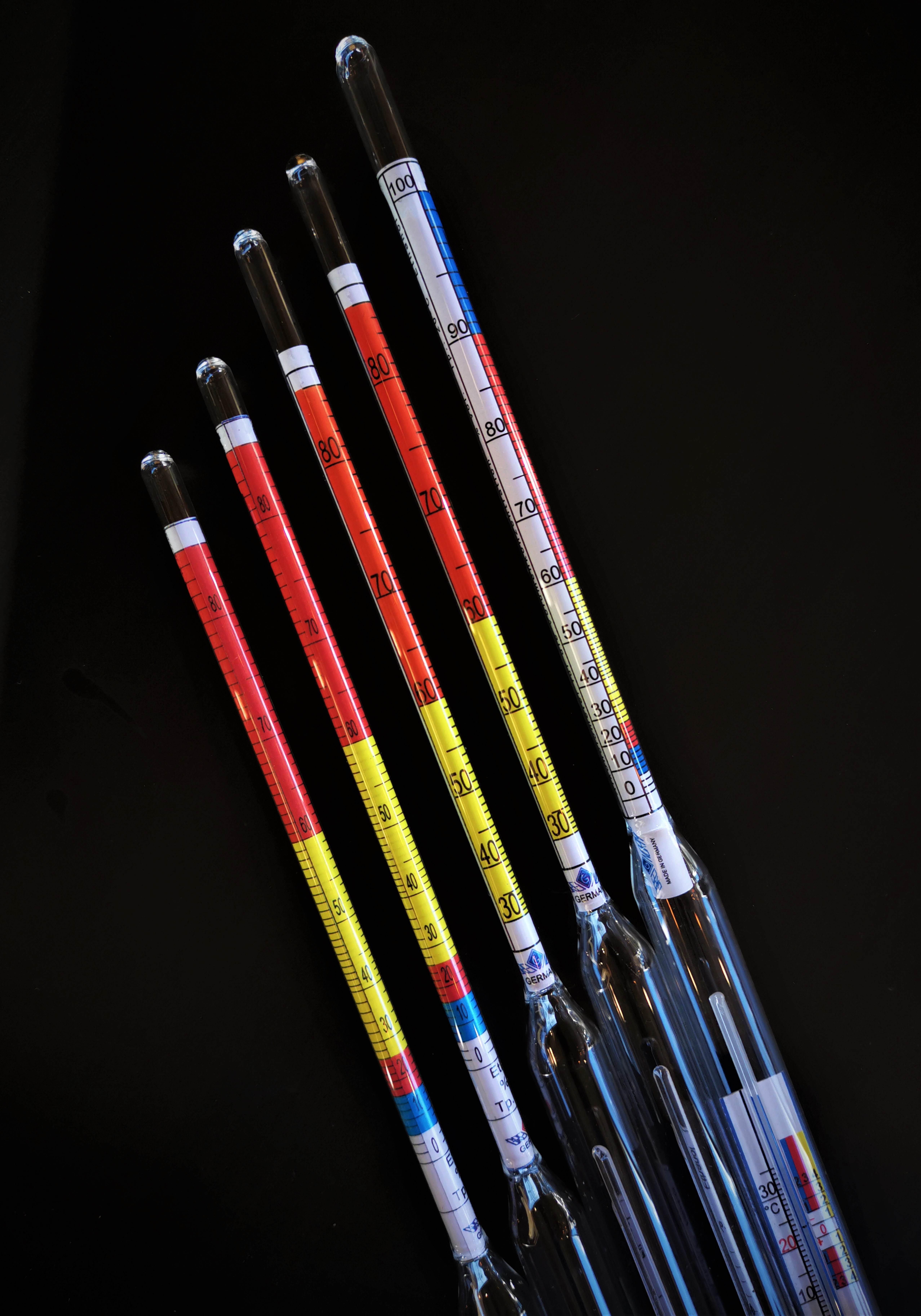 Alkoholmeter f. Vorlage mit Themometer