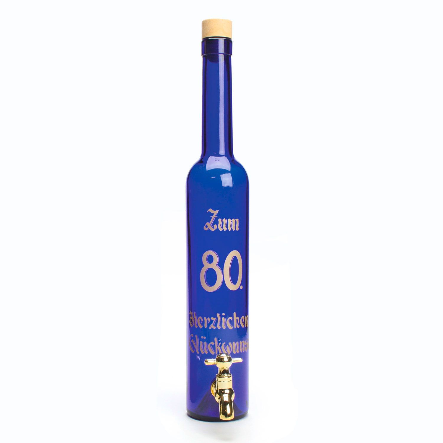 Flasche blau 0,5 l mit Hahn bemalt