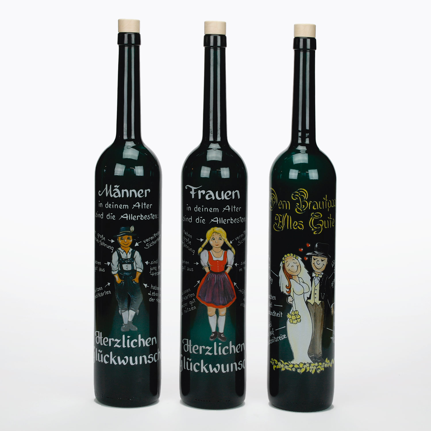 Flasche antik 1,5 l mit Spruch