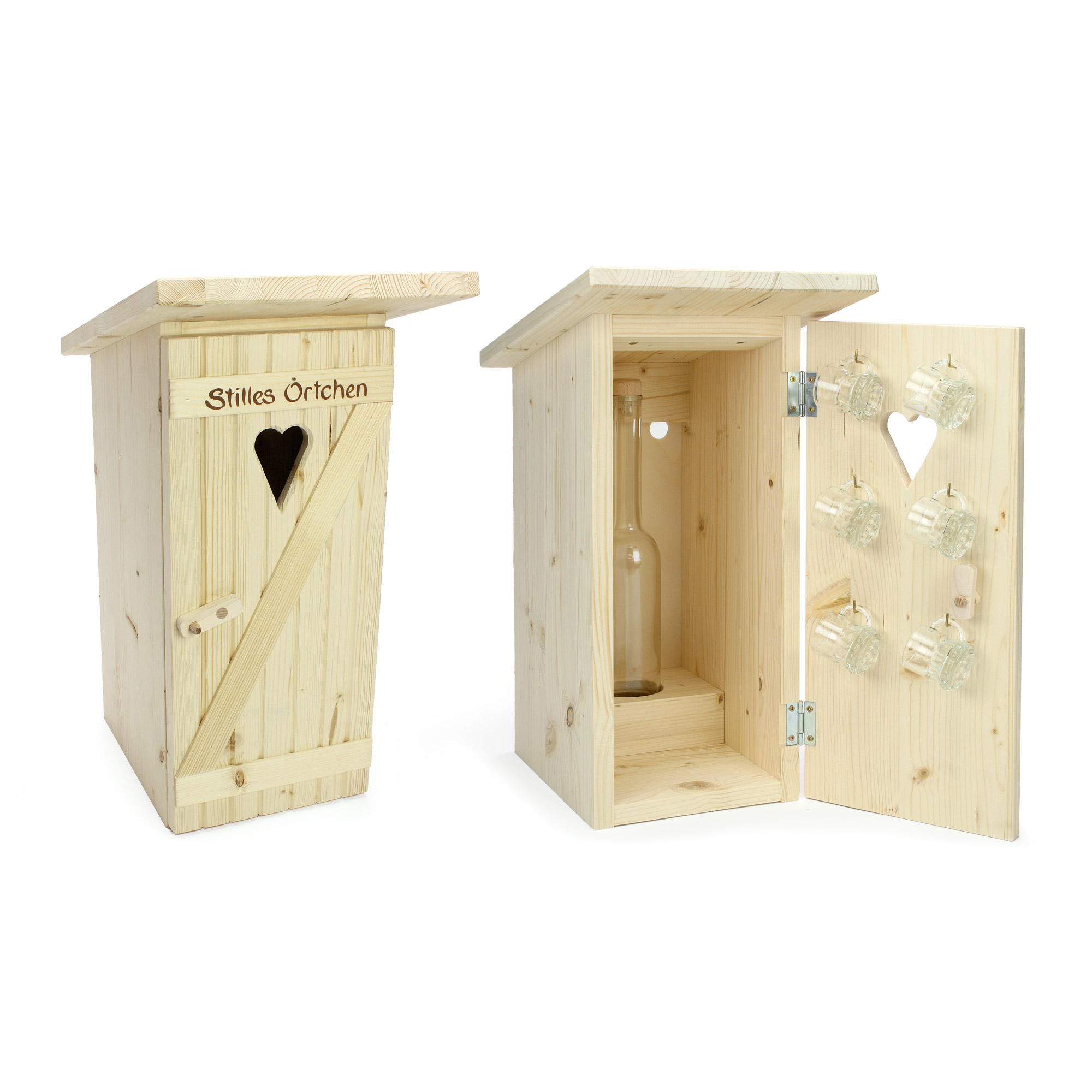 Stilles Örtchen mit Flasche "Opera" 0,5 l und 6 Krügerl bemalt