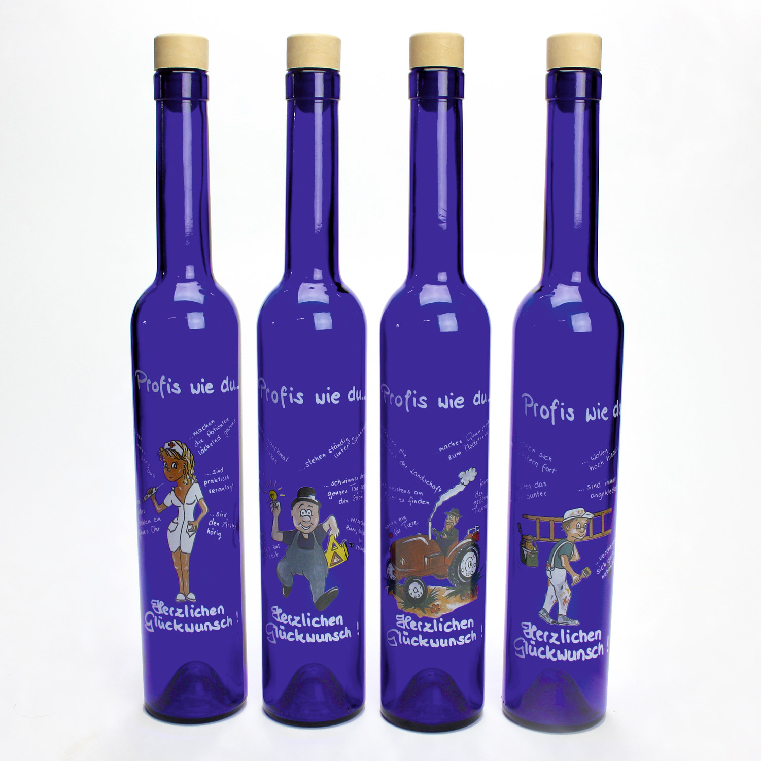 Flasche blau 0,5 l mit Spruch