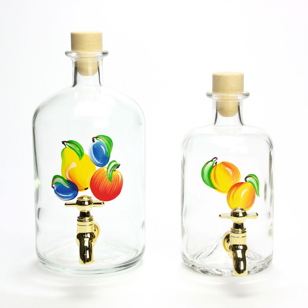 Apothekerflasche mit Hahn bemalt