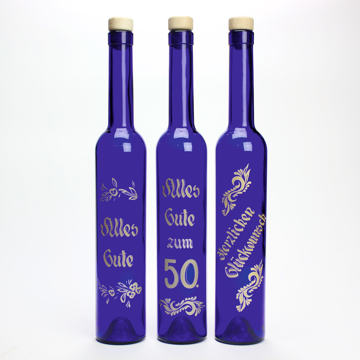 Flasche blau 0,5 l bemalt