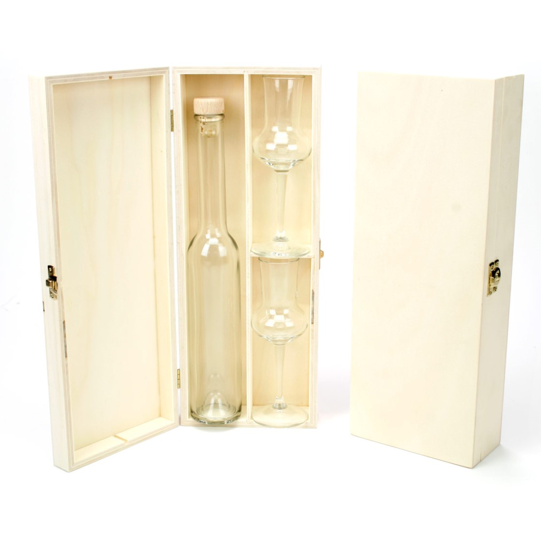 Holzkiste mit Flasche "Platin" 0,2 l + 2 Stamperl