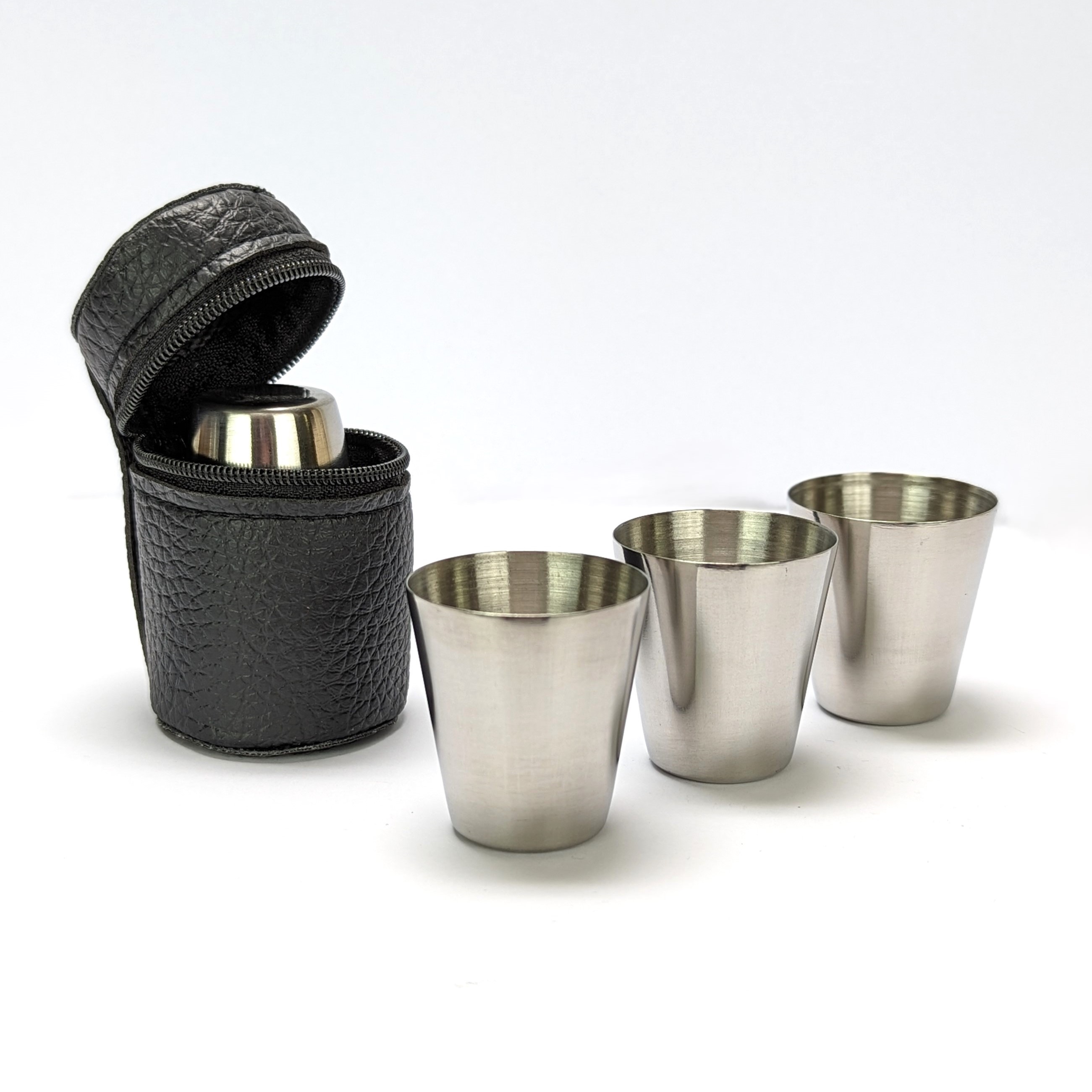 Edelstahlstamperl mit Ledertasche