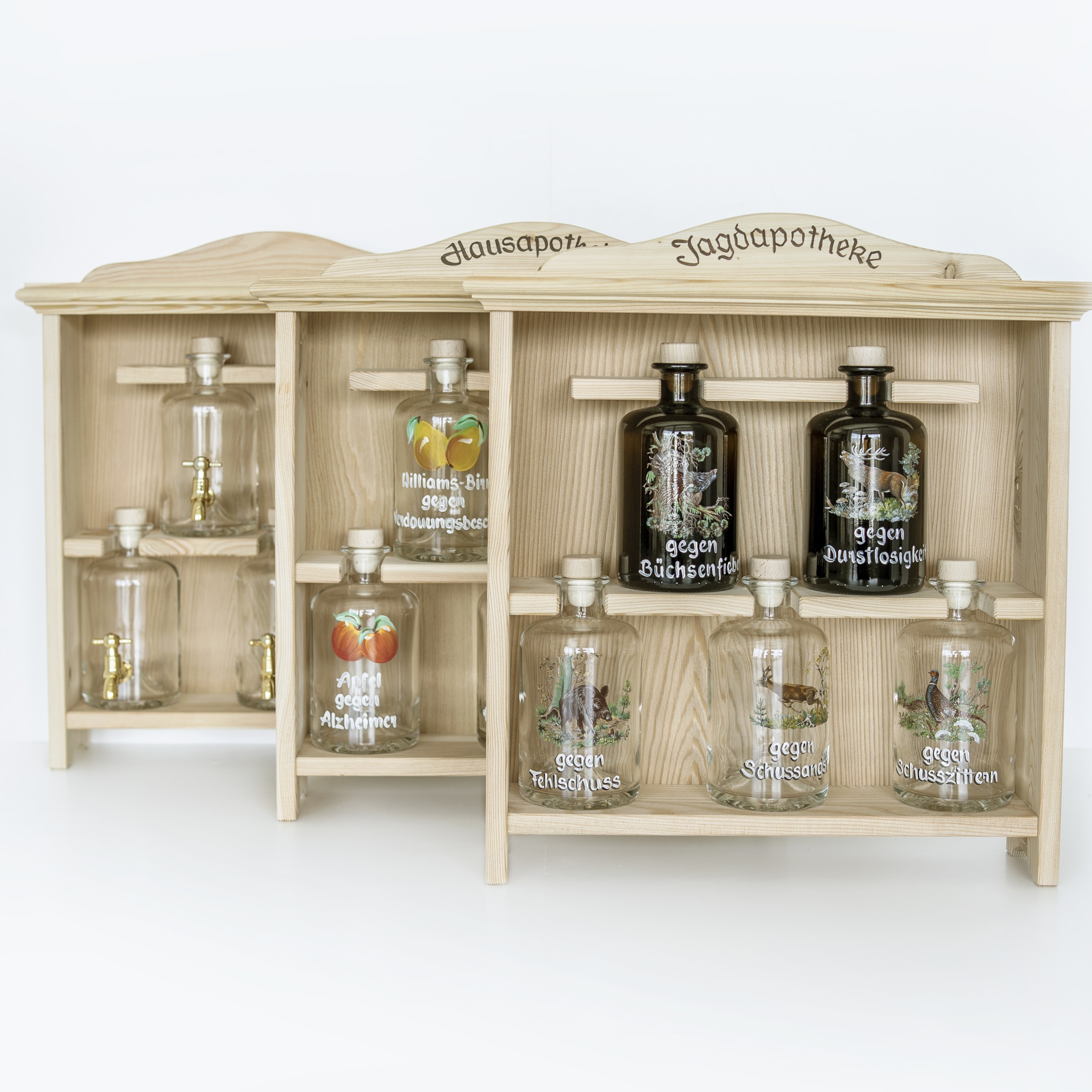 Apothekerschrank mit 5 Apothekerflaschen 0,5 l 