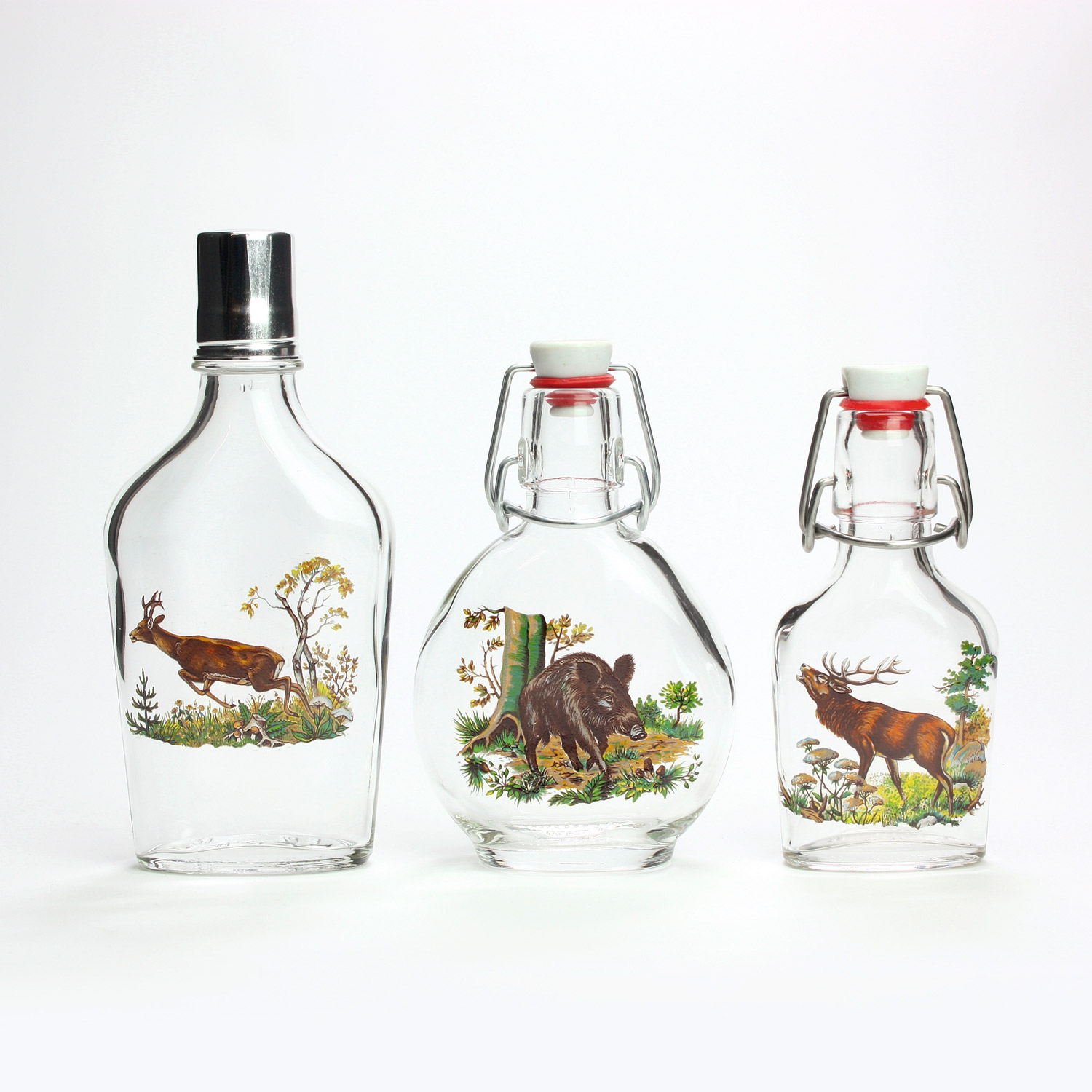 Taschenflaschen mit Jagdmotiv
