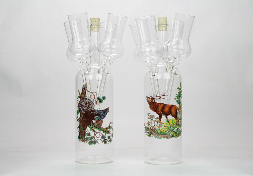 Flasche "Opera" mit 4 Stamperl inkl. Jagdmotiv